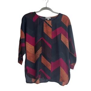 Allison Joy Evereve 3/4 Dolman Sleeve Blouse Size XS Multicolor Abstract Career